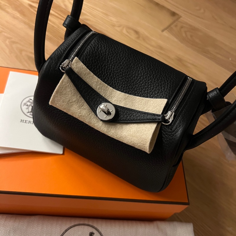 全新全配有購證 Hermes 愛馬仕 Mini Lindy 二代黑色銀扣 k刻-3
