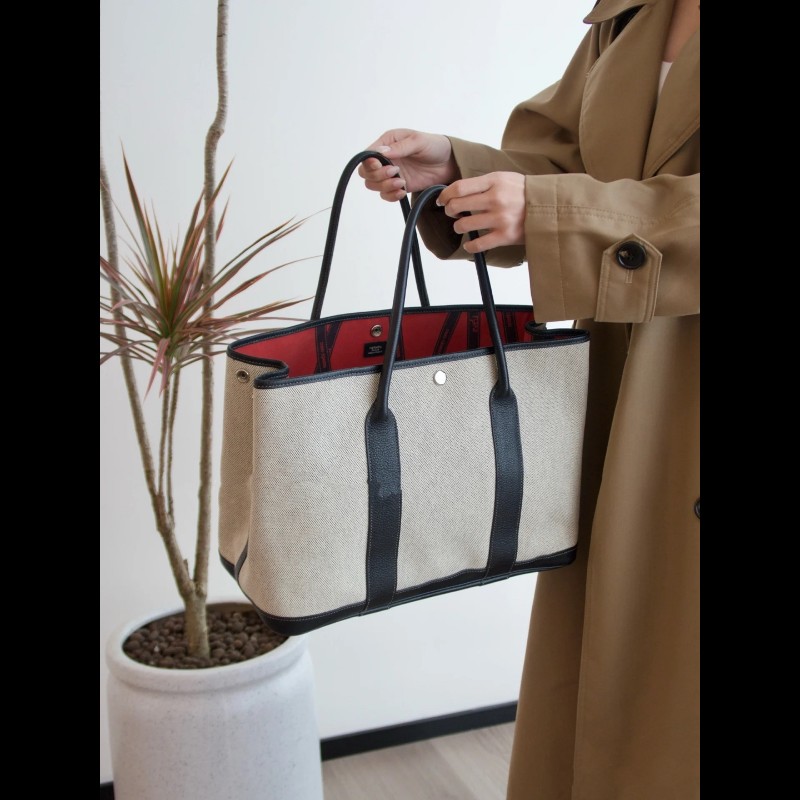 Hermes Garden36 米白拼黑色 熊貓配色 限量紅內裡-1