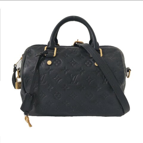 LOUIS VUITTON SPEEDY 25 黑色牛皮老花波士頓包單肩包手提包斜挎包金色五金 可拆卸肩帶