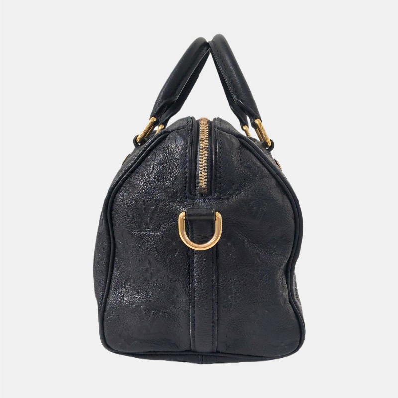 LOUIS VUITTON SPEEDY 25 黑色牛皮老花波士頓包單肩包手提包斜挎包金色五金 可拆卸肩帶-1