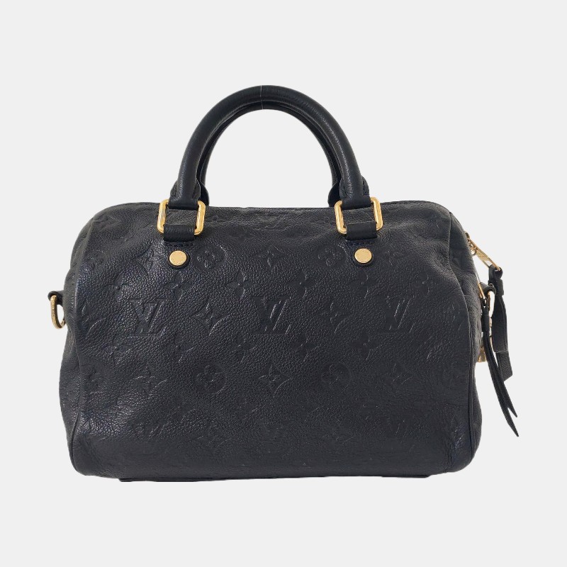 LOUIS VUITTON SPEEDY 25 黑色牛皮老花波士頓包單肩包手提包斜挎包金色五金 可拆卸肩帶-2