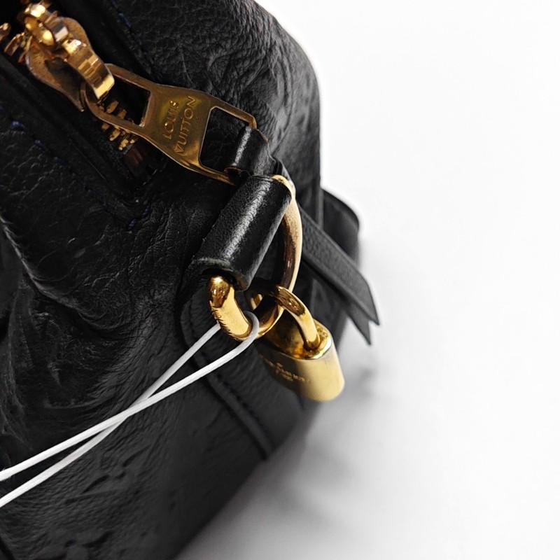 LOUIS VUITTON SPEEDY 25 黑色牛皮老花波士頓包單肩包手提包斜挎包金色五金 可拆卸肩帶-7