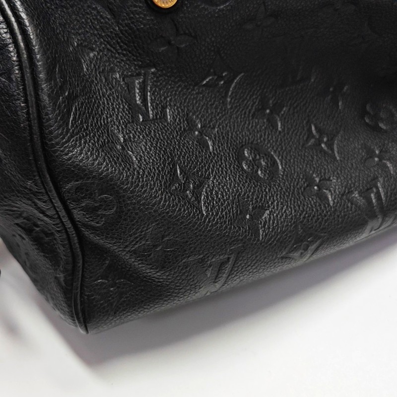 LOUIS VUITTON SPEEDY 25 黑色牛皮老花波士頓包單肩包手提包斜挎包金色五金 可拆卸肩帶-8