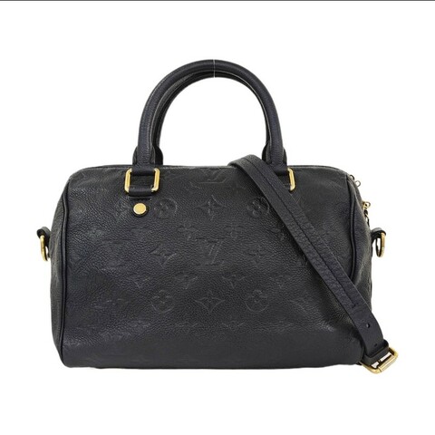 LOUIS VUITTON SPEEDY 25 深藍色牛皮老花波士頓包單肩包手提包斜挎包金色五金可拆卸肩帶
