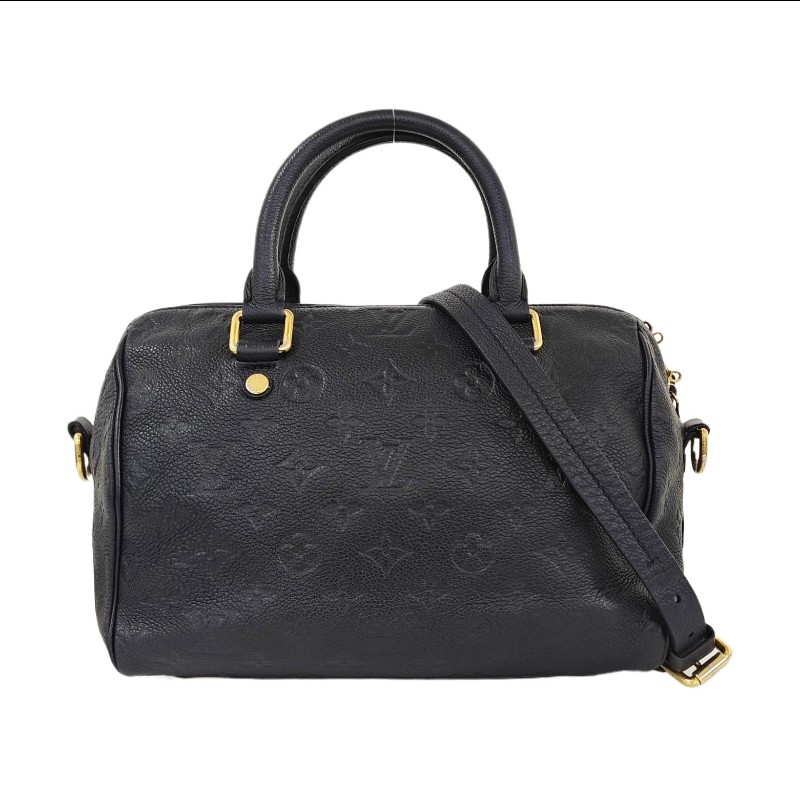 LOUIS VUITTON SPEEDY 25 深藍色牛皮老花波士頓包單肩包手提包斜挎包金色五金可拆卸肩帶-0