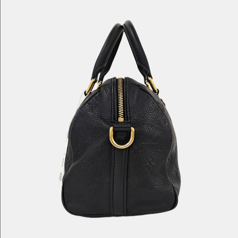 LOUIS VUITTON SPEEDY 25 深藍色牛皮老花波士頓包單肩包手提包斜挎包金色五金可拆卸肩帶-3