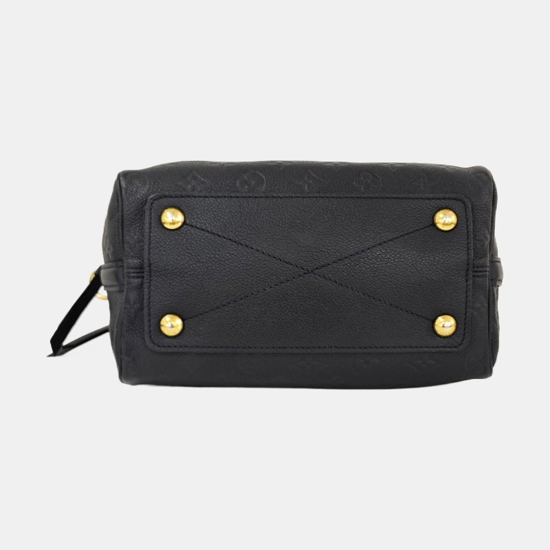 LOUIS VUITTON SPEEDY 25 深藍色牛皮老花波士頓包單肩包手提包斜挎包金色五金可拆卸肩帶-5