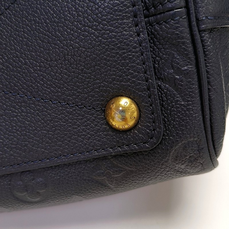 LOUIS VUITTON SPEEDY 25 深藍色牛皮老花波士頓包單肩包手提包斜挎包金色五金可拆卸肩帶-9