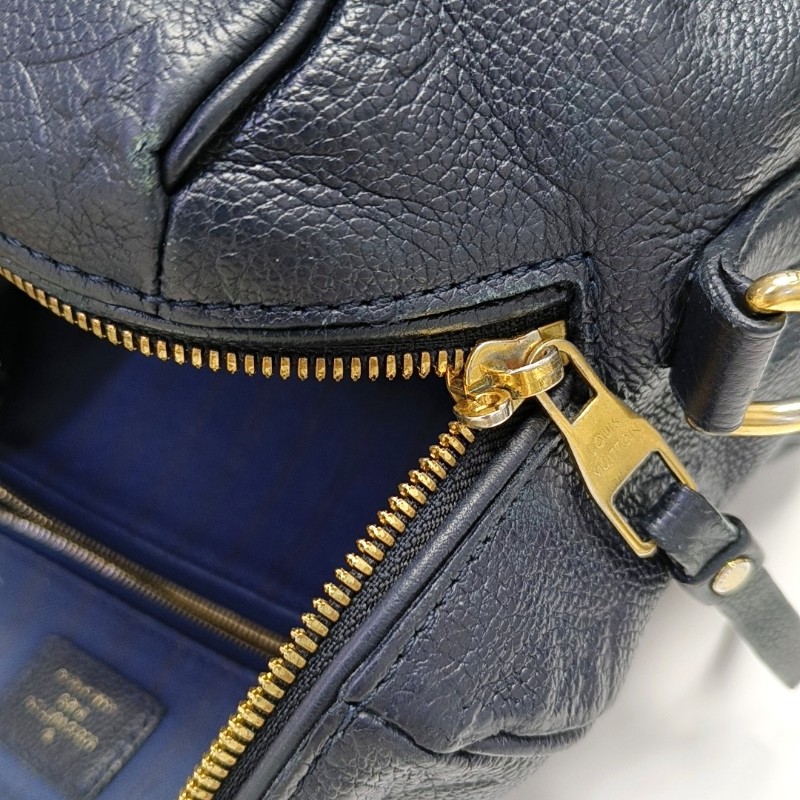 LOUIS VUITTON SPEEDY 25 深藍色牛皮老花波士頓包單肩包手提包斜挎包金色五金可拆卸肩帶-11