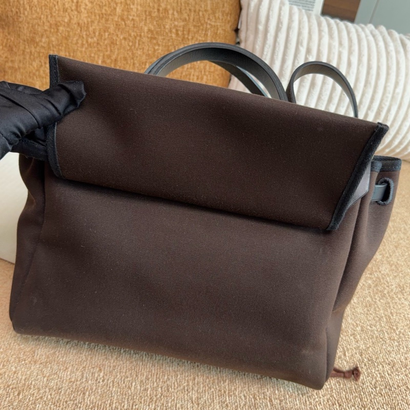 【近新閒置品】愛馬仕Hermes Herbag 31烏木色D刻拼黑蓋金扣單肩手提包斜挎包母子包-3