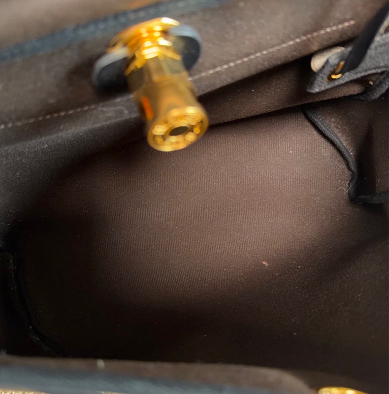 【近新閒置品】愛馬仕Hermes Herbag 31烏木色D刻拼黑蓋金扣單肩手提包斜挎包母子包-8