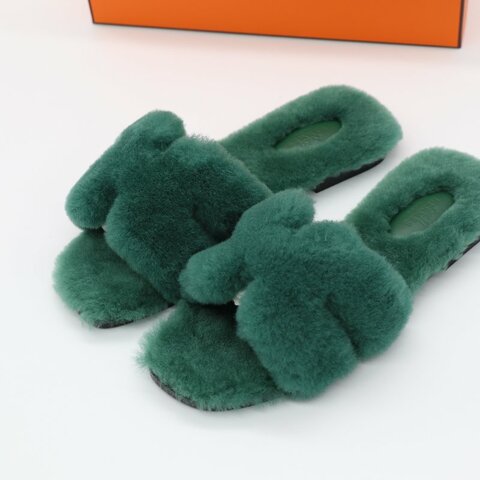 【CP 精選🌟小編推薦】Hermès 愛馬仕 Oran 拖鞋 英國綠 羊羔毛 涼鞋 拖鞋