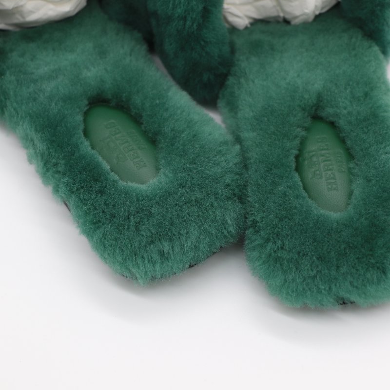 【CP 精選🌟小編推薦】Hermès 愛馬仕 Oran 拖鞋 英國綠 羊羔毛 涼鞋 拖鞋-2