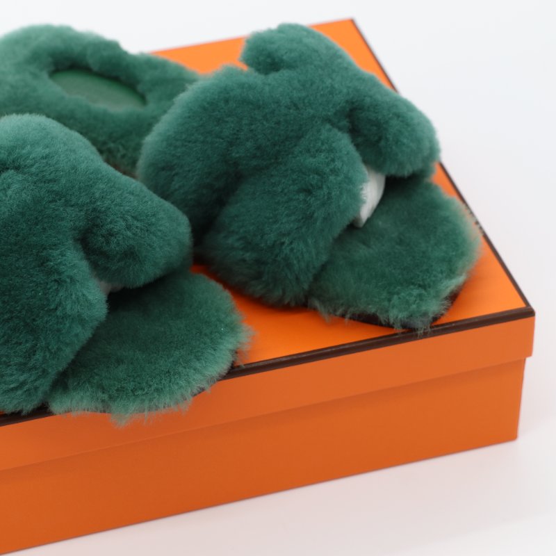 【CP 精選🌟小編推薦】Hermès 愛馬仕 Oran 拖鞋 英國綠 羊羔毛 涼鞋 拖鞋-3