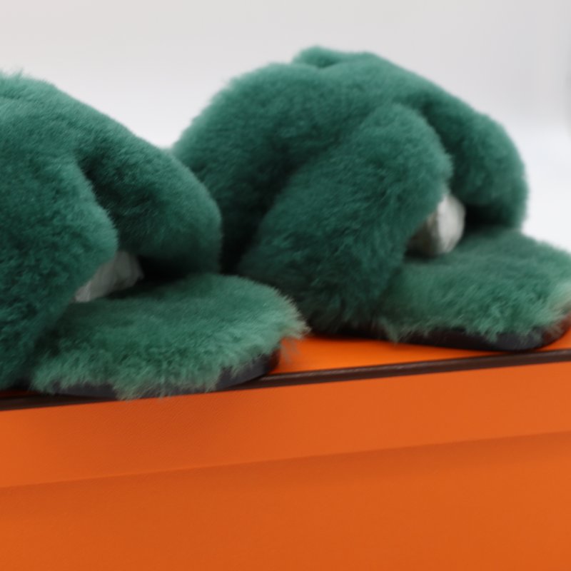 【CP 精選🌟小編推薦】Hermès 愛馬仕 Oran 拖鞋 英國綠 羊羔毛 涼鞋 拖鞋-9