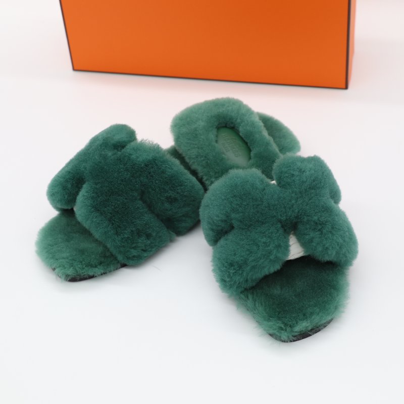 【CP 精選🌟小編推薦】Hermès 愛馬仕 Oran 拖鞋 英國綠 羊羔毛 涼鞋 拖鞋-10