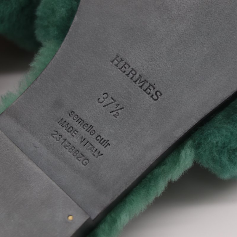 【CP 精選🌟小編推薦】Hermès 愛馬仕 Oran 拖鞋 英國綠 羊羔毛 涼鞋 拖鞋-6