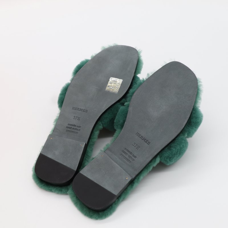 【CP 精選🌟小編推薦】Hermès 愛馬仕 Oran 拖鞋 英國綠 羊羔毛 涼鞋 拖鞋-7
