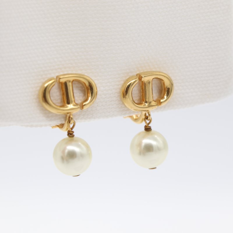 Dior 迪奧 CD Navy clip-on 金色 白色 珍珠 耳夾-1