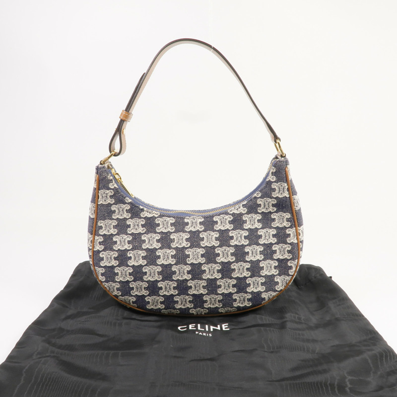 CELINE 牛仔布AVA金扣肩背袋-8