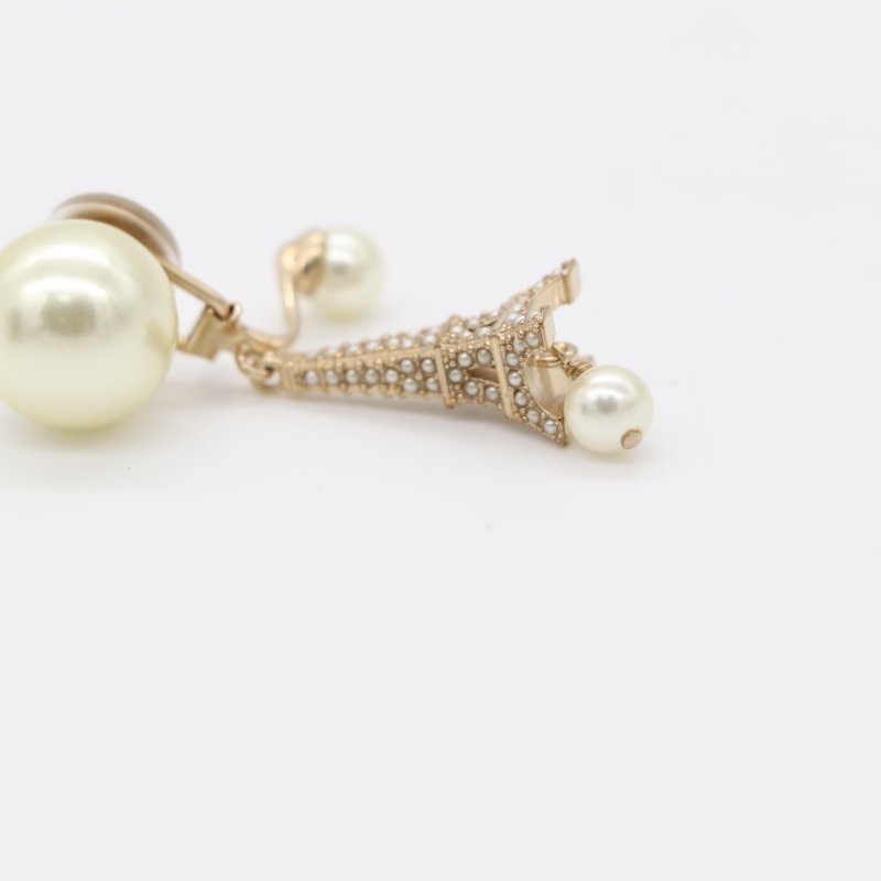 Dior 迪奧 Tribales 鐵塔 珍珠 金色 白色 不對稱耳夾-3