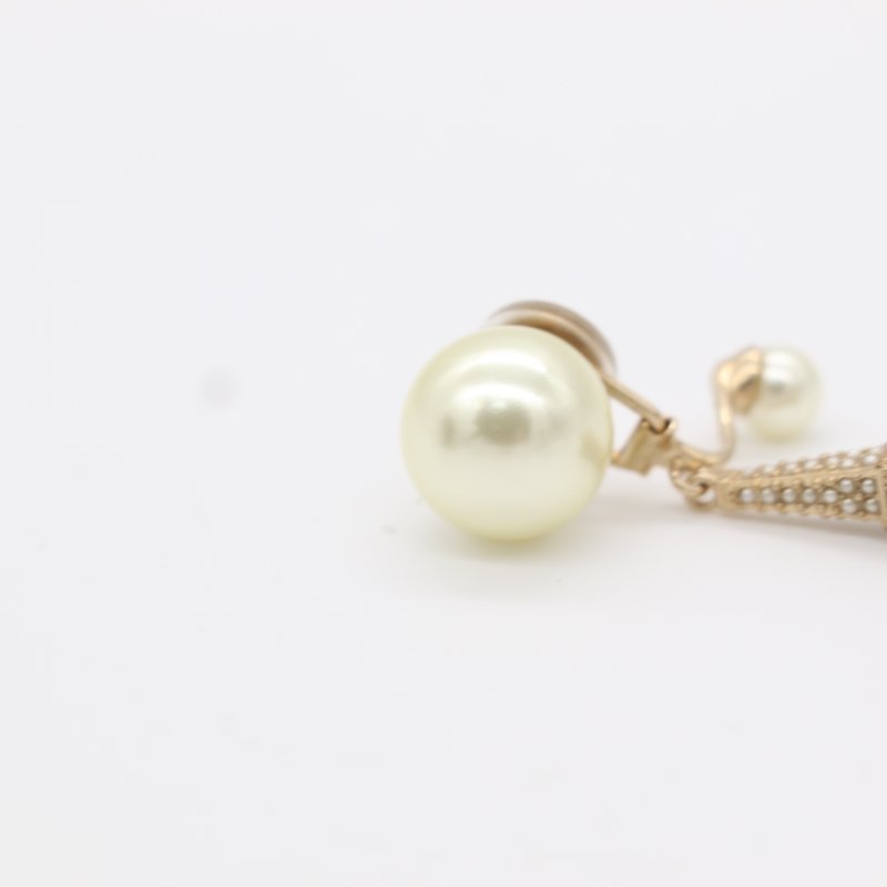 Dior 迪奧 Tribales 鐵塔 珍珠 金色 白色 不對稱耳夾-5