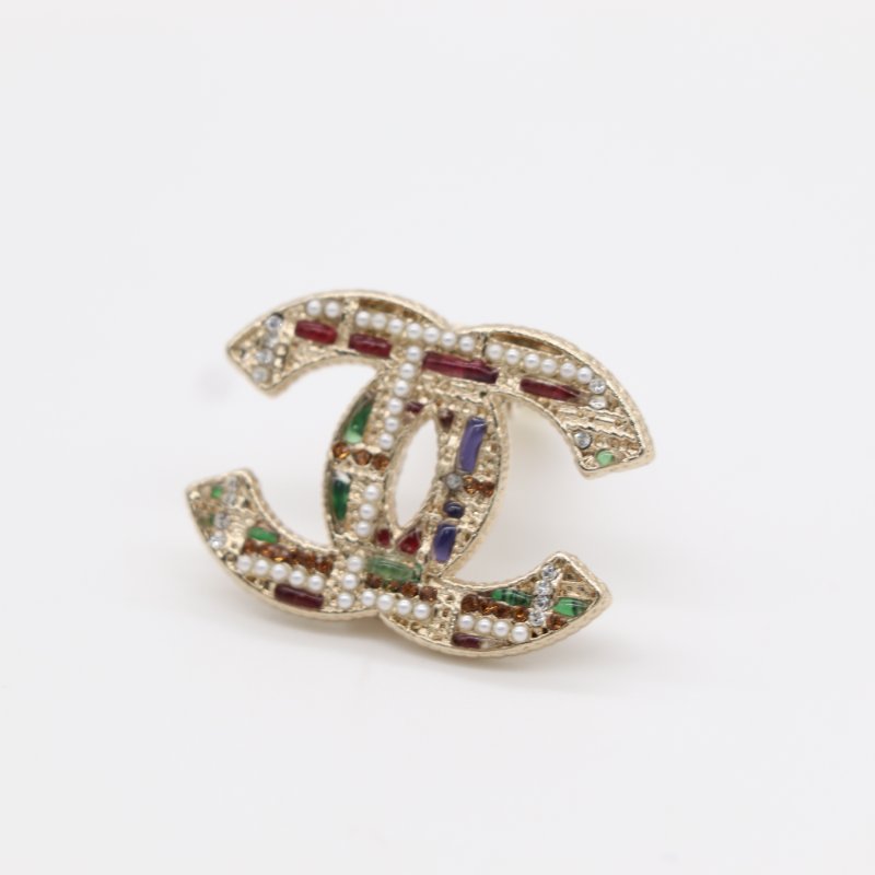 【聖誕好禮🎁稀有美品】Chanel 香奈兒 CC 紅綠色 淡金 琺瑯 珍珠 毛呢效果 多色 水鑽 耳夾-7