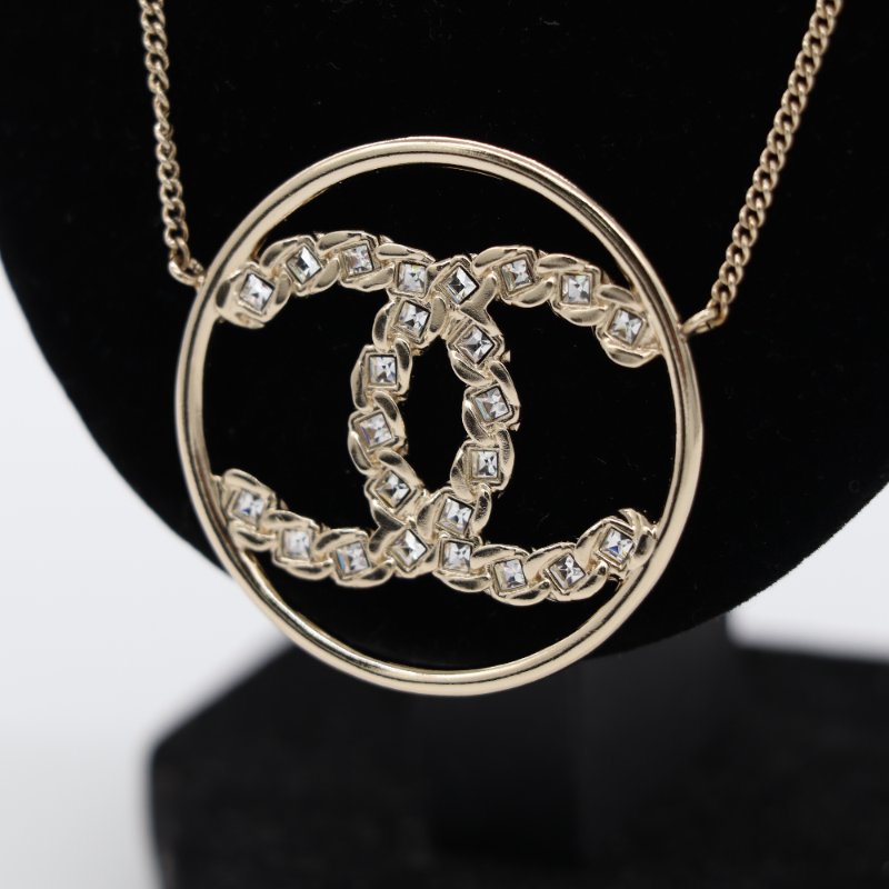 【聖誕好禮🌟小編推薦】Chanel 香奈兒 淡金大圓雙C 水鑽項鍊-8