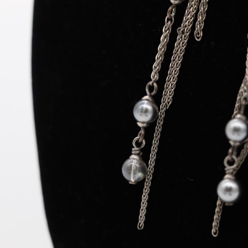 【聖誕好禮🌟小編推薦】Chanel 香奈兒  經典 CC 銀色 水晶 仿珍珠 鍊珠材質  垂墜耳夾-3