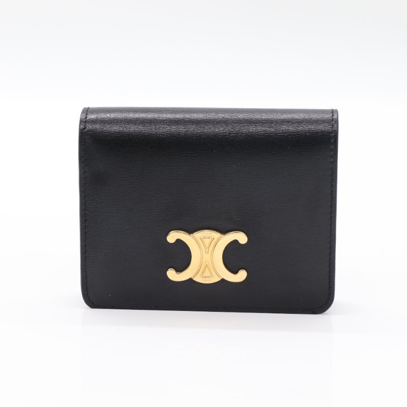 Celine 思琳 凱旋門對折短夾 黑色 小牛皮 短夾-1