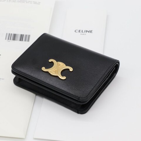 Celine 思琳 凱旋門對折短夾 黑色 小牛皮 短夾