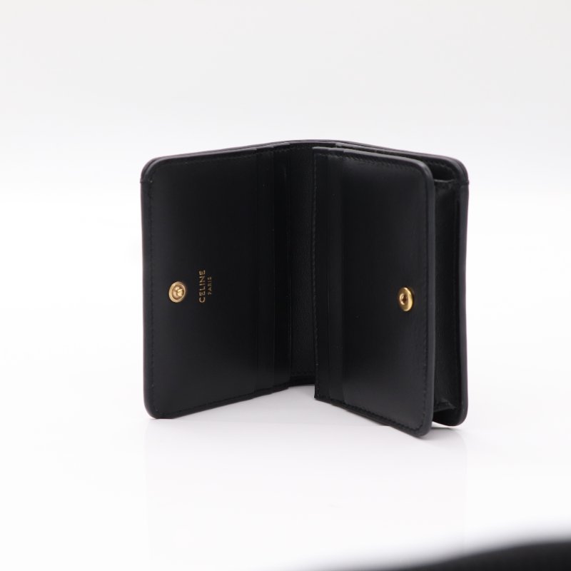 Celine 思琳 凱旋門對折短夾 黑色 小牛皮 短夾-3