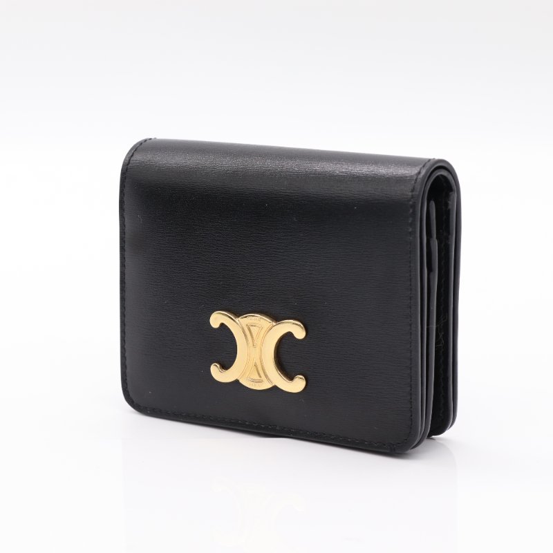 Celine 思琳 凱旋門對折短夾 黑色 小牛皮 短夾-5