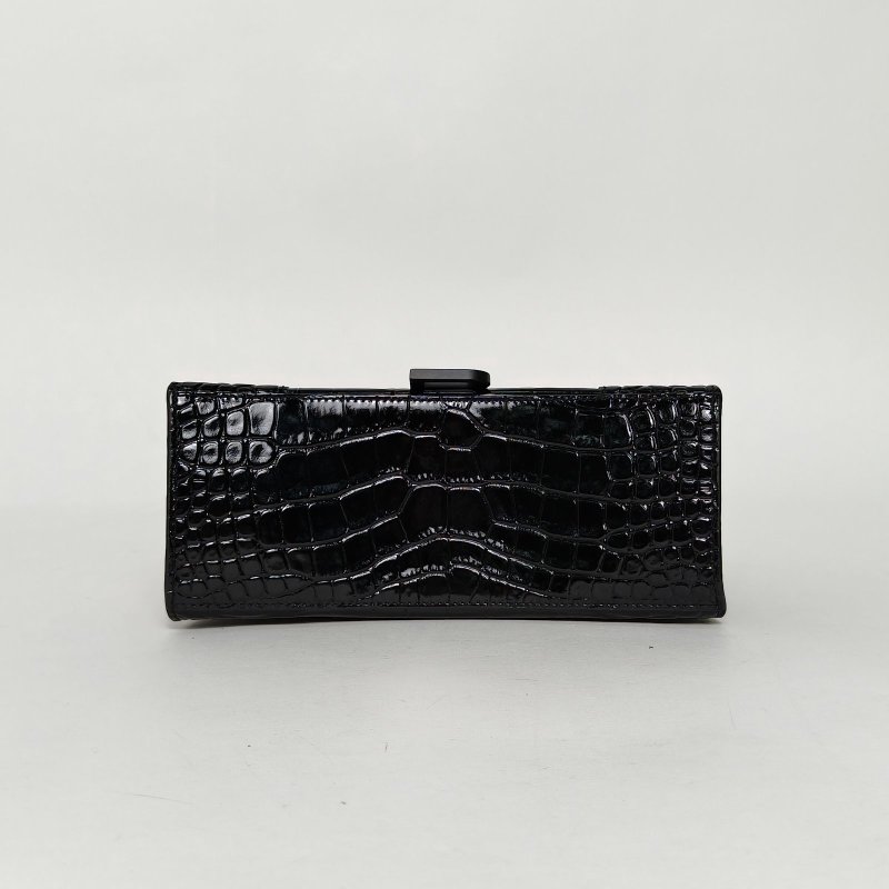 BALENCIAGA 鱷魚壓紋Hourglass沙漏手袋S碼黑扣黑色牛皮肩背包-4