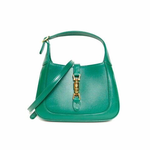 GUCCI Jackie1961Mini19綠色牛皮金扣肩背包