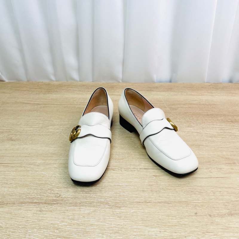 Gucci 97新 白色樂福鞋 36碼 經典雙G金扣設計。鞋面優質牛皮，內里舒適，方頭方跟，百搭款式-4