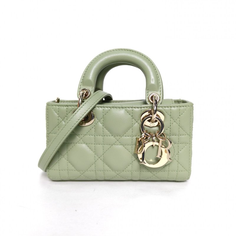 DIOR LadyD-Joy橫版戴妃包超迷你16綠色羊皮淺金扣2022肩背包-0
