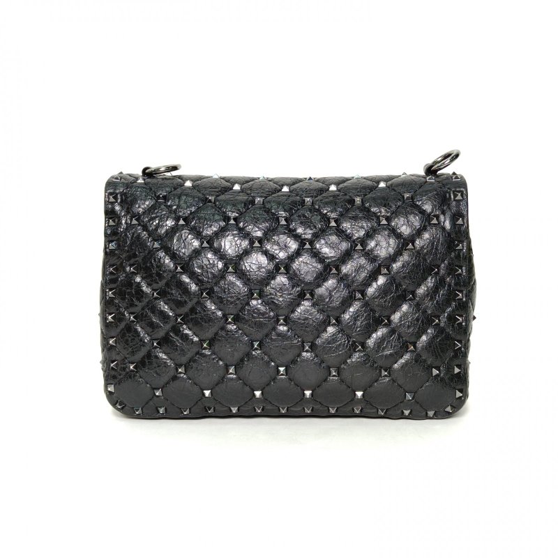 VALENTINO ROCKSTUDSPIKE中號鏈式手袋黑色羊皮銀扣肩背包-2