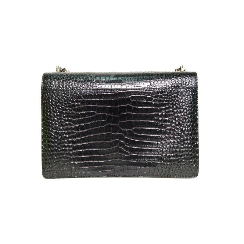 SAINT LAURENT SUNSET日落包大號27鱷魚壓紋黑色牛皮銀扣肩背包-2