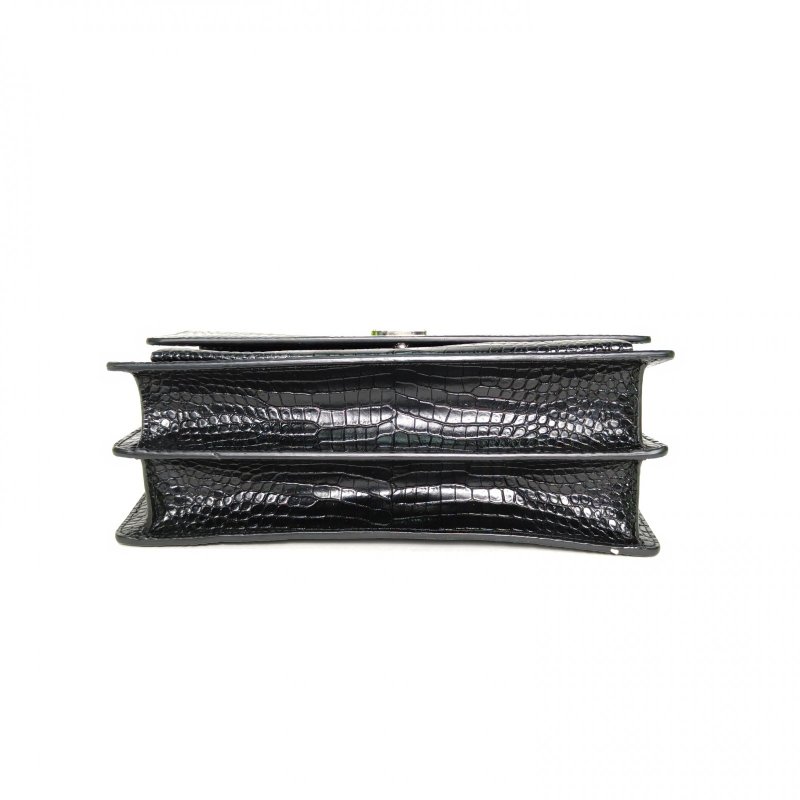 SAINT LAURENT SUNSET日落包大號27鱷魚壓紋黑色牛皮銀扣肩背包-4