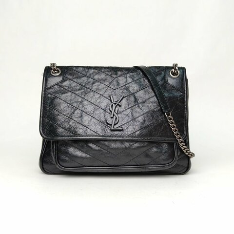 SAINT LAURENT Niki大號32黑色牛皮銀扣肩背包