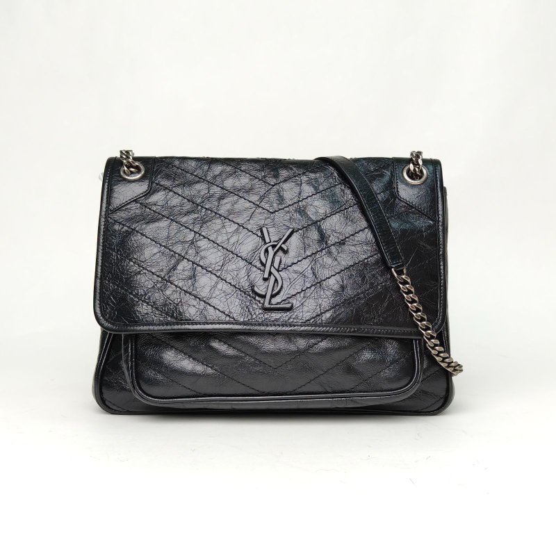 SAINT LAURENT Niki大號32黑色牛皮銀扣肩背包-0