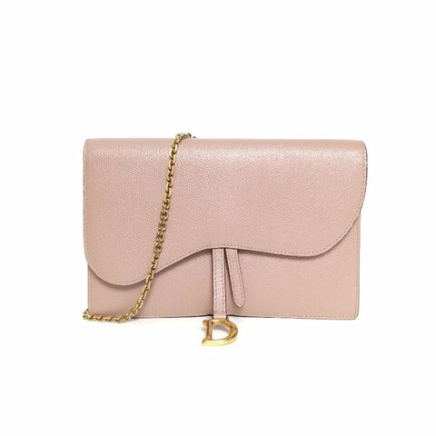 DIOR 裸粉色牛皮金扣2019SADDLE馬鞍鏈條WOC22肩背包