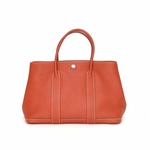HERMES GardenParty花園包3036磚紅色NEGONA皮框P銀扣肩背包