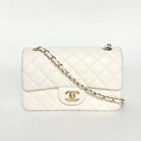 CHANEL CF口蓋包大Mini20白色羊皮23開淺金扣肩背包