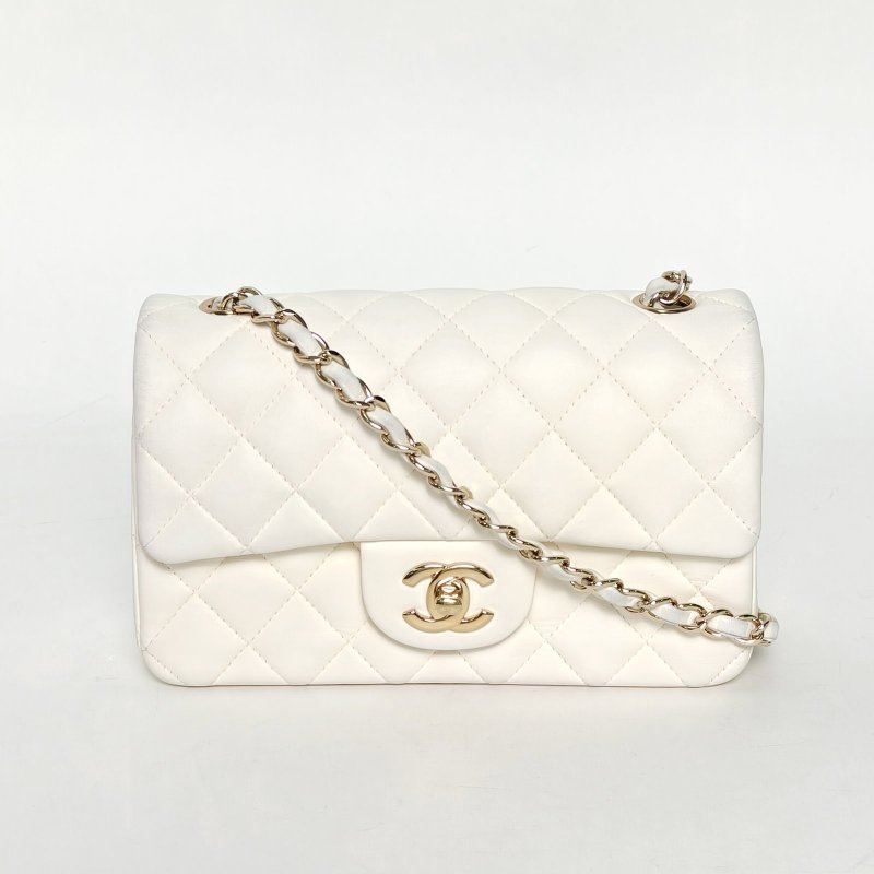 CHANEL CF口蓋包大Mini20白色羊皮23開淺金扣肩背包-0