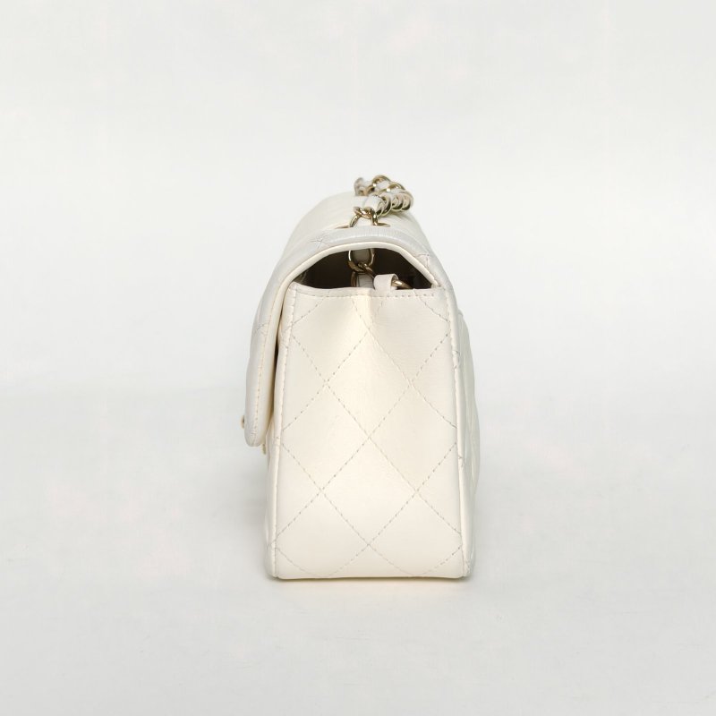 CHANEL CF口蓋包大Mini20白色羊皮23開淺金扣肩背包-1