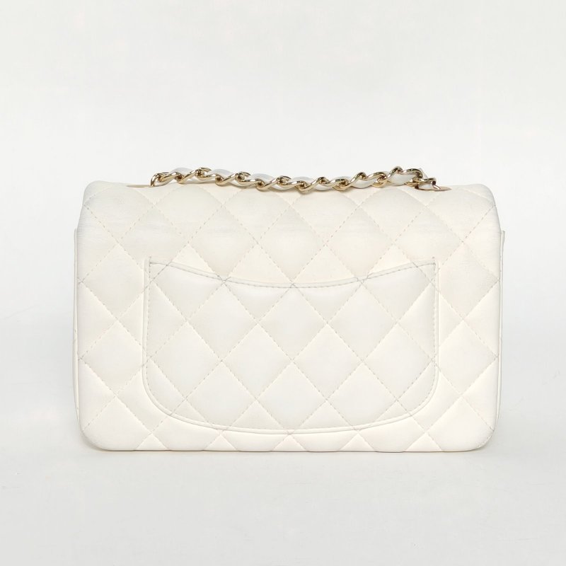 CHANEL CF口蓋包大Mini20白色羊皮23開淺金扣肩背包-2