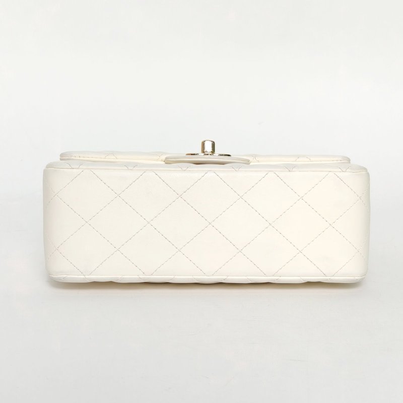 CHANEL CF口蓋包大Mini20白色羊皮23開淺金扣肩背包-4