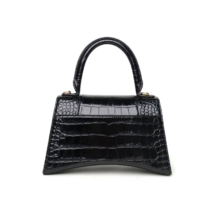 BALENCIAGA Hourglass沙漏S碼鱷魚壓紋黑色牛皮肩背包-2